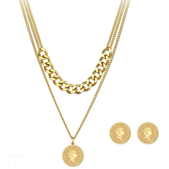 Triple Layer Queen Coin 18K Gold Plated Necklace - Picture 3 of 5